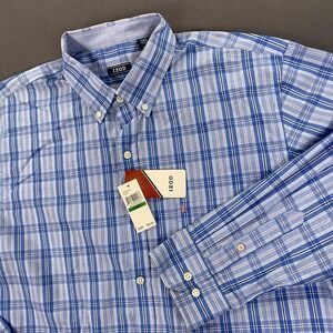 New Izod Shirt Men LG Blue Luberon Plaid Button Down Long Sleeve Classic Dress‎
